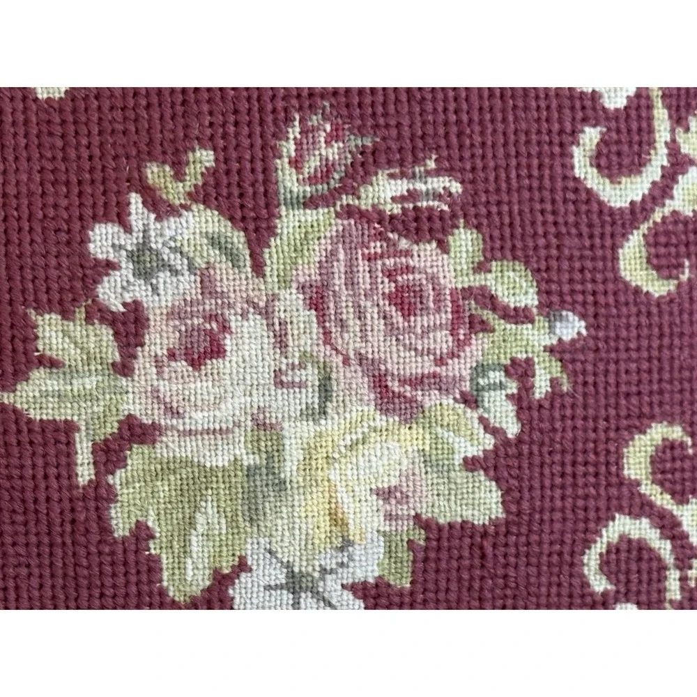 Vintage Pair Of Rose Bouquet Fringed Elegant Needlepoint Pillows 11